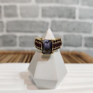 Purple Amethyst Gold Tone Ring Costume Jewelry Size 8